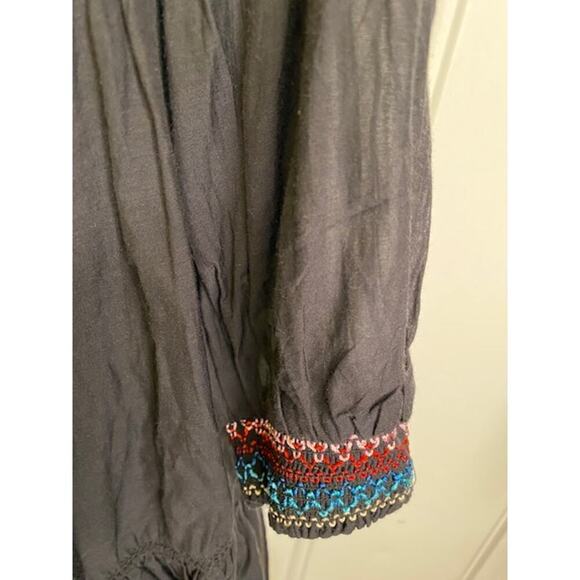 Free People Sunbeams Embroidered Off-The-Shoulder Black Dress Size Medium - Picture 8 of 10
